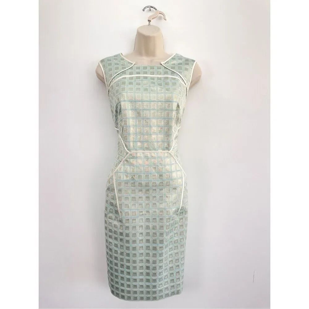 Per SeâWomenâs Metallic Gold Aqua Square Retro Vintage Inspired Sleeveless Sheat